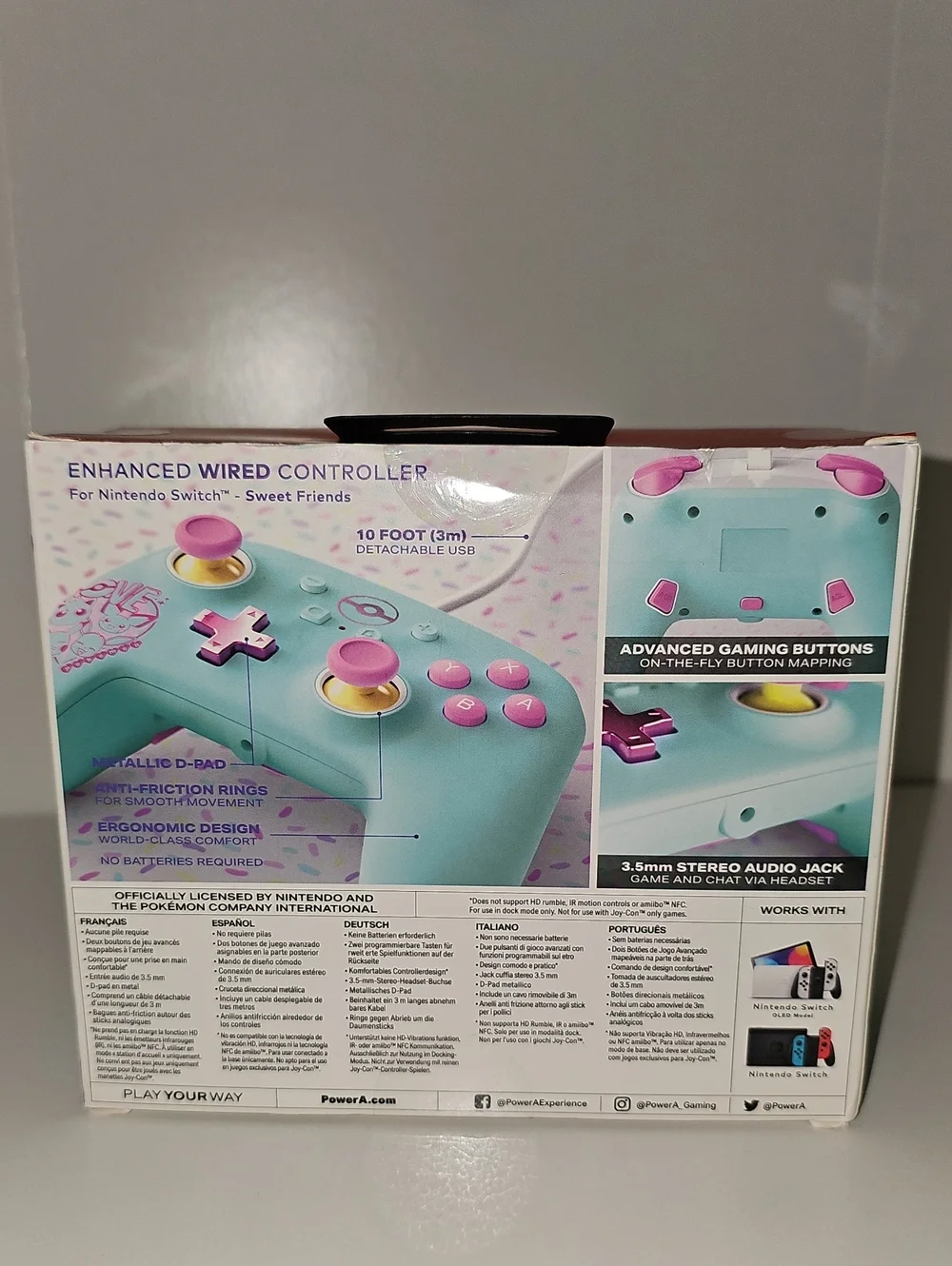 Nintendo Pokémon Enhanced Wired Controller - Mint & Pink 2023 New